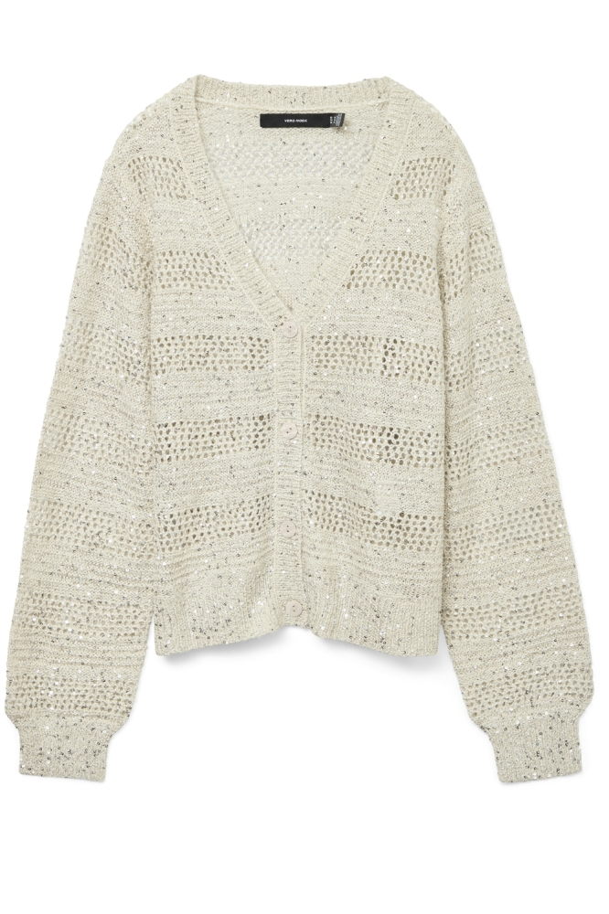 VMLEILANI STRIPE LS V-NECK CARDIGAN 10327775 Birch/W. SILVER